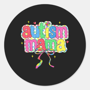 Sticker Rond Maman Autiste à Carreaux Coquette Arc Autisme Sens