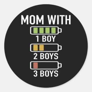 Sticker Rond Maman Avec Trois Garçons Batterie Vide - Maman Ave