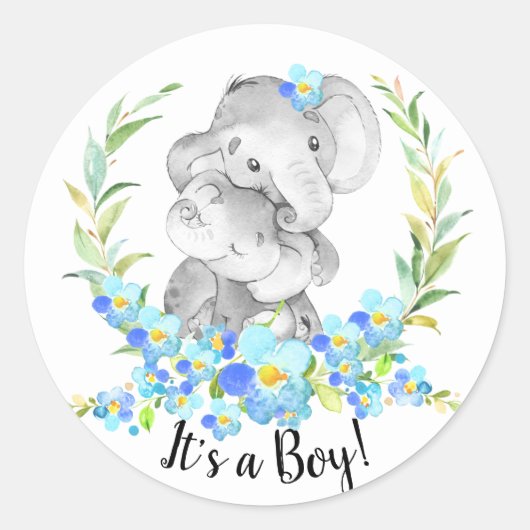 Sticker Rond Maman & Baby Elephant C'est un GARÇON Favoriser St (Devant)
