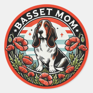 Sticker Rond Maman Basset
