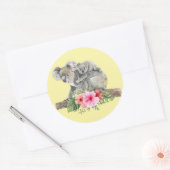 Sticker Rond Maman & Bébé Koala Ours Aquarelle mignonne (Enveloppe)