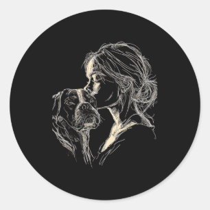 Sticker Rond Maman chien boxer mignon amateur de chien boxer fê