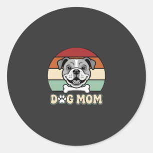 Sticker Rond Maman Chien Rétro Vecteur Bouledogue