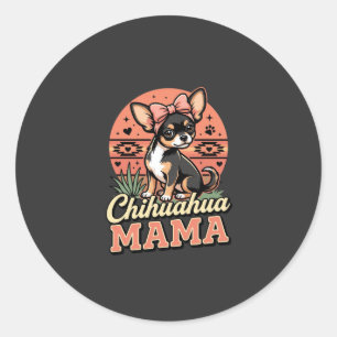 Sticker Rond Maman Chihuahua mignonne noeud Chien Maman