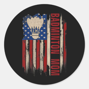 Sticker Rond Maman de badminton vintage Drapeau américain USA C