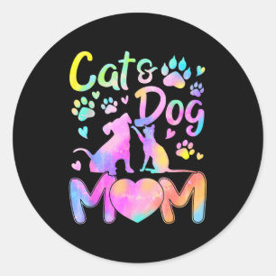 Sticker Rond Maman de chat maman de chien fille femmes fête des