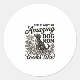 Sticker Rond Maman de chien incroyable Design floral vintage po