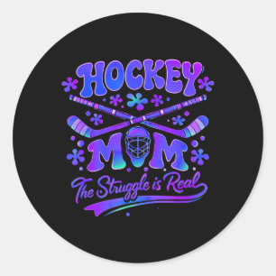 Sticker Rond Maman de hockey La lutte est réelle Masque de gard
