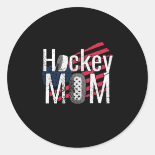 Sticker Rond Maman de hockey patriotique avec drapeau américai