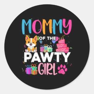 Sticker Rond Maman De La Fille Pawty Corgi Chien Famille Annive