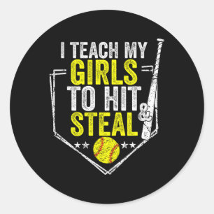 Sticker Rond Maman de softball drôle J'apprends à mes filles à