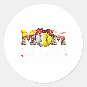 Sticker Rond Maman Des Deux Leopard Jeu Jour De Baseball Softba