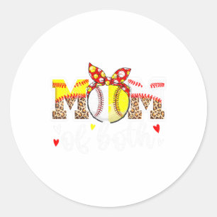 Sticker Rond Maman Des Deux Messy Bun Baseball Softball Leopard