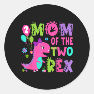 Sticker Rond Maman des deux Rex 2e anniversaire garçon dinosaur