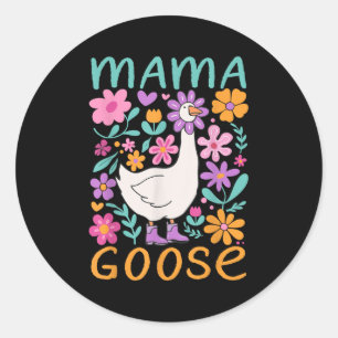 Sticker Rond Maman drôle d'oie maman fête des mères floral Mam