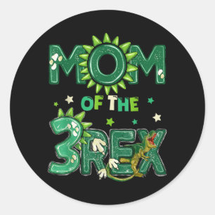 Sticker Rond Maman du 3e anniversaire T-Rex Anniversaire Dinosa