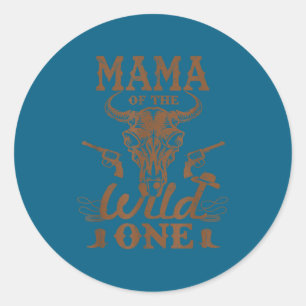 Sticker Rond Maman du cow-boy sauvage fête de rodéo western Mam