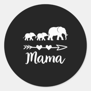 Sticker Rond Maman éléphant 2 bébés enfants maman de deux maman