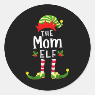 Sticker Rond Maman Elfe de Noël Pyjama Assorti X-mas Fête 