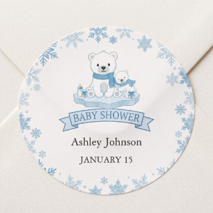 Sticker Rond Maman et bébé ours polaire flocon de neige d'hiver