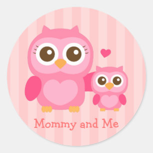 Sticker Rond Maman et moi, chouette chouette, rose