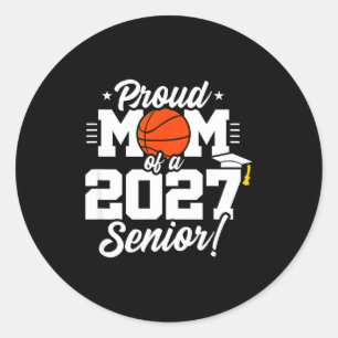Sticker Rond Maman fière de la classe 2027 année senior basket-