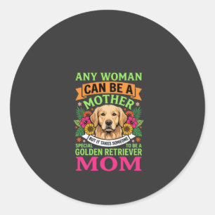 Sticker Rond Maman Golden Retriever Fleurie Amoureuse des Chien