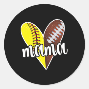 Sticker Rond Maman Ller fière Softll Footll Player Ll maman