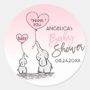 Sticker Rond Maman mignonne et baby shower d'éléphant rose de