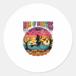 Sticker Rond Maman Monstres Sorcière Halloween Citrouilles Chau