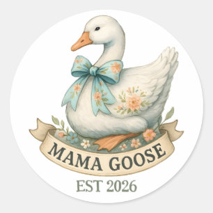 Sticker Rond Maman Oie Mignonne Oie Mère Animal de Ferme Vintag