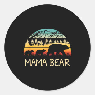 Sticker Rond Maman ours avec 2 oursons montagnes rétro fête des