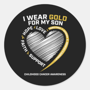 Sticker Rond Maman Papa I Wear Gold For My Son Childhood Cancer
