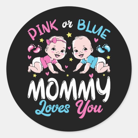 Sticker Rond Maman Rose Ou Bleue Vous Aime (Devant)