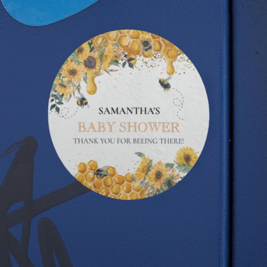 Sticker Rond Maman to Bee Aquarelle Tournesol Miel Merci