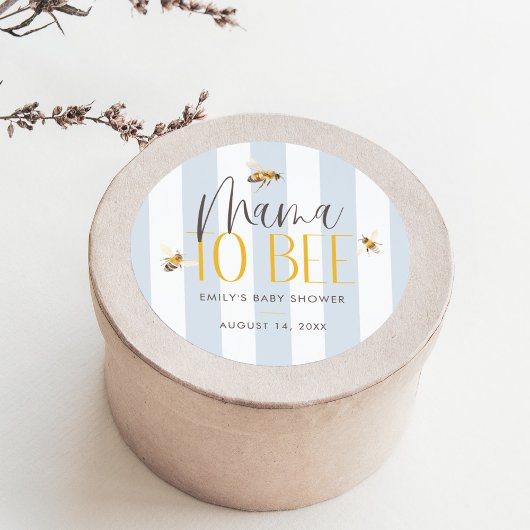 Sticker Rond Maman to Bee Honey Baby shower bleu
