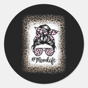 Sticker Rond Maman Vie Bleached Messager Bun Femmes Léopard Mèr