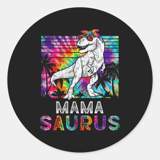 Sticker Rond Mamasaurus Dinosaur Mama Saurus Family Matching Ti (Devant)