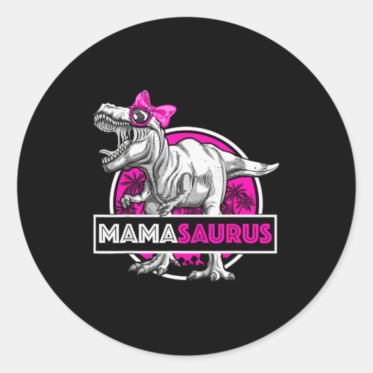 Sticker Rond Mamasaurus T-rex Matching Funny Mother Saurus Dino (Devant)