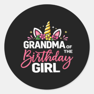 Sticker Rond Mamie de la fille d'anniversaire Licorne Filles Fa