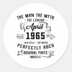 Sticker Rond Man Myth Legend Avril 1965 60e anniversaire Tee 60