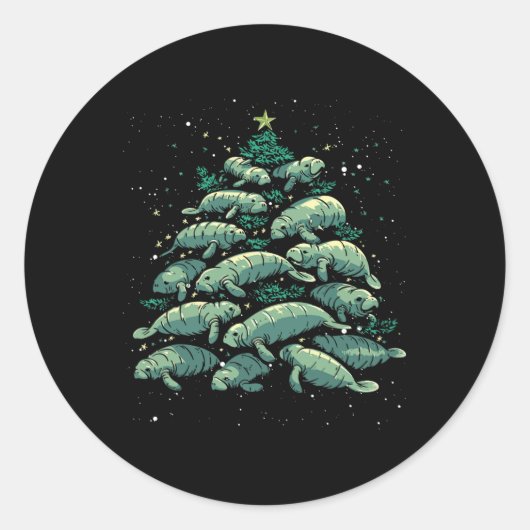 Sticker Rond Manatee Christmas Tree Manatee Xmas Boys & Wom (Devant)
