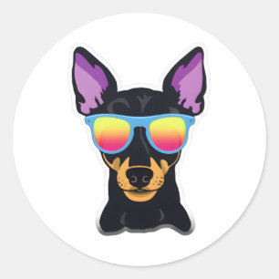 Sticker Rond Manchester Terrier en Lunettes de soleil Cool Clas