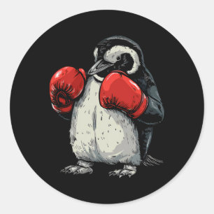 Sticker Rond Manchot boxeur avec gants de boxe Kickboxing Drôle
