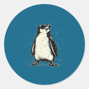 Sticker Rond Manchot cool portant des lunettes de soleil animal
