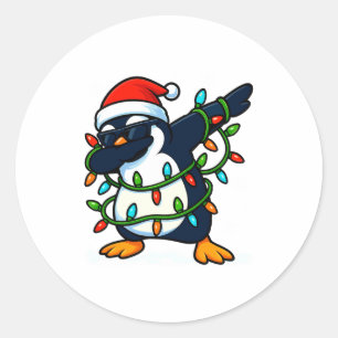 Sticker Rond Manchot Dabbing Noël Filles Xmas Lumières Garçons