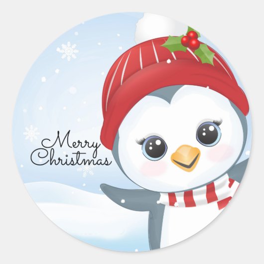Sticker Rond Manchot de Noël (Devant)