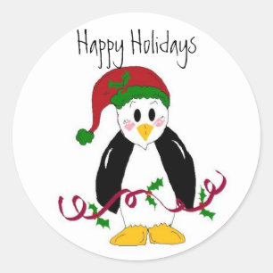 Sticker Rond Manchot de Noël