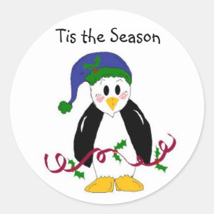 Sticker Rond Manchot de Noël
