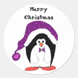 Sticker Rond Manchot de Noël de dessin animé